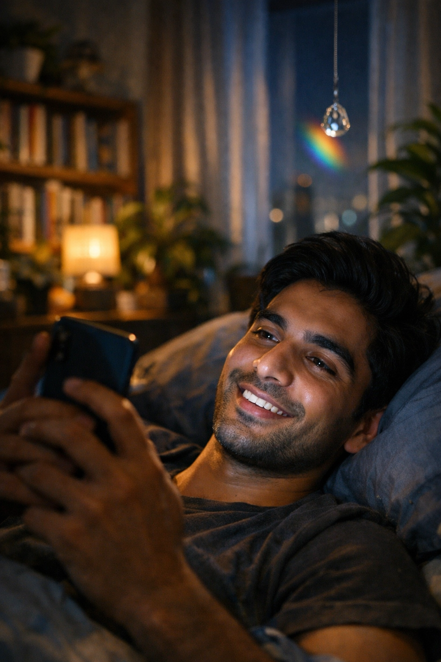 A young man in Pakistan using a smartphone to find community in digital LGBTQ+ sanctuaries.