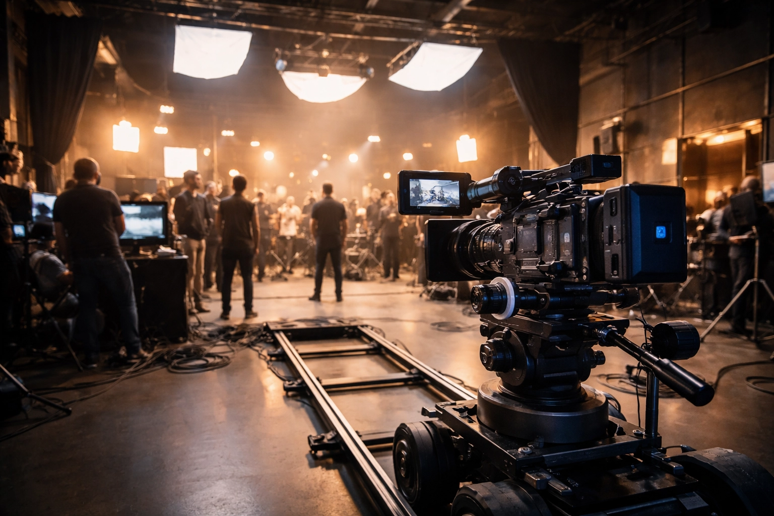 Professional film set with camera crew and director during active Dakdan TV and creative production