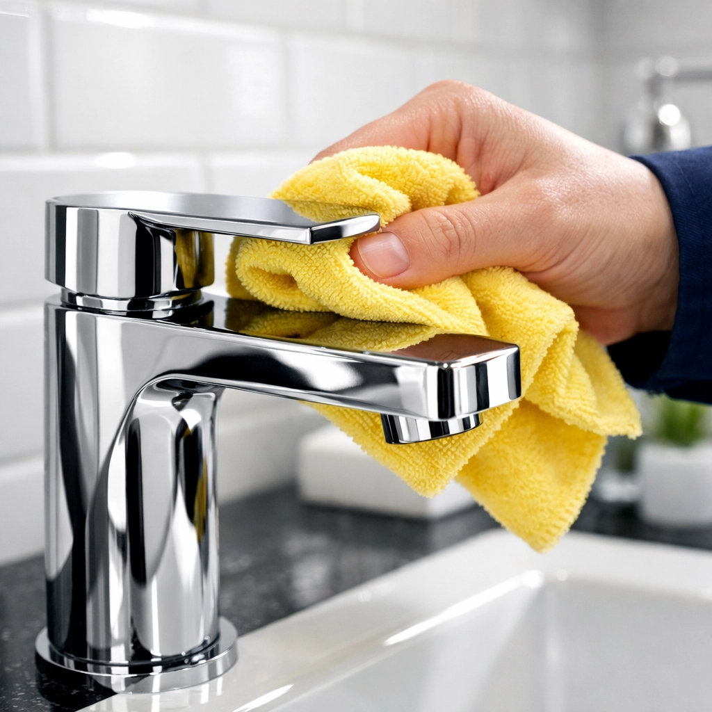 Meticulous post-renovation cleaning of bathroom fixtures for a dust-free finish in Groton MA.