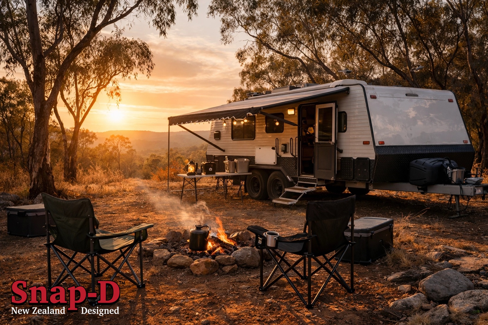 Australian caravan lifestyle at a campsite (no towbar close-up)