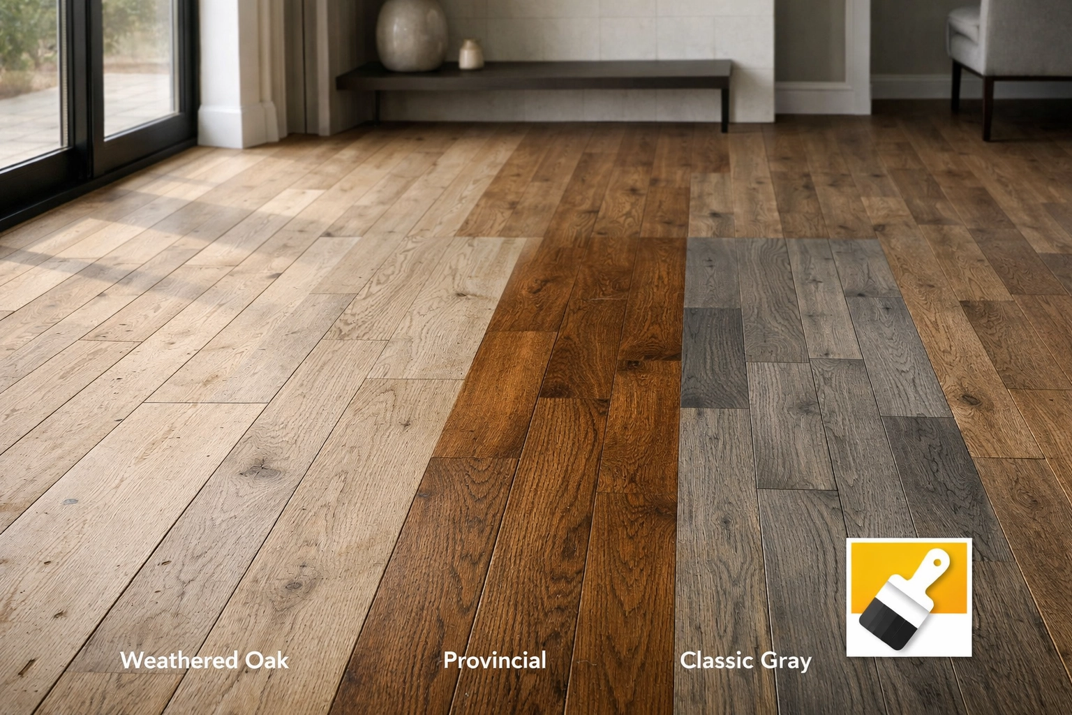 Unfinished hardwood flooring installation in Chicago showing custom stain samples for a seamless look.