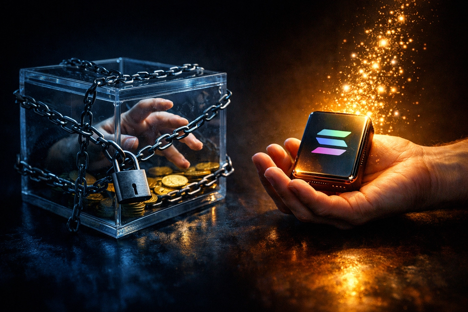 Self-custody crypto wallet versus centralized payment platform illustrating financial freedom and control