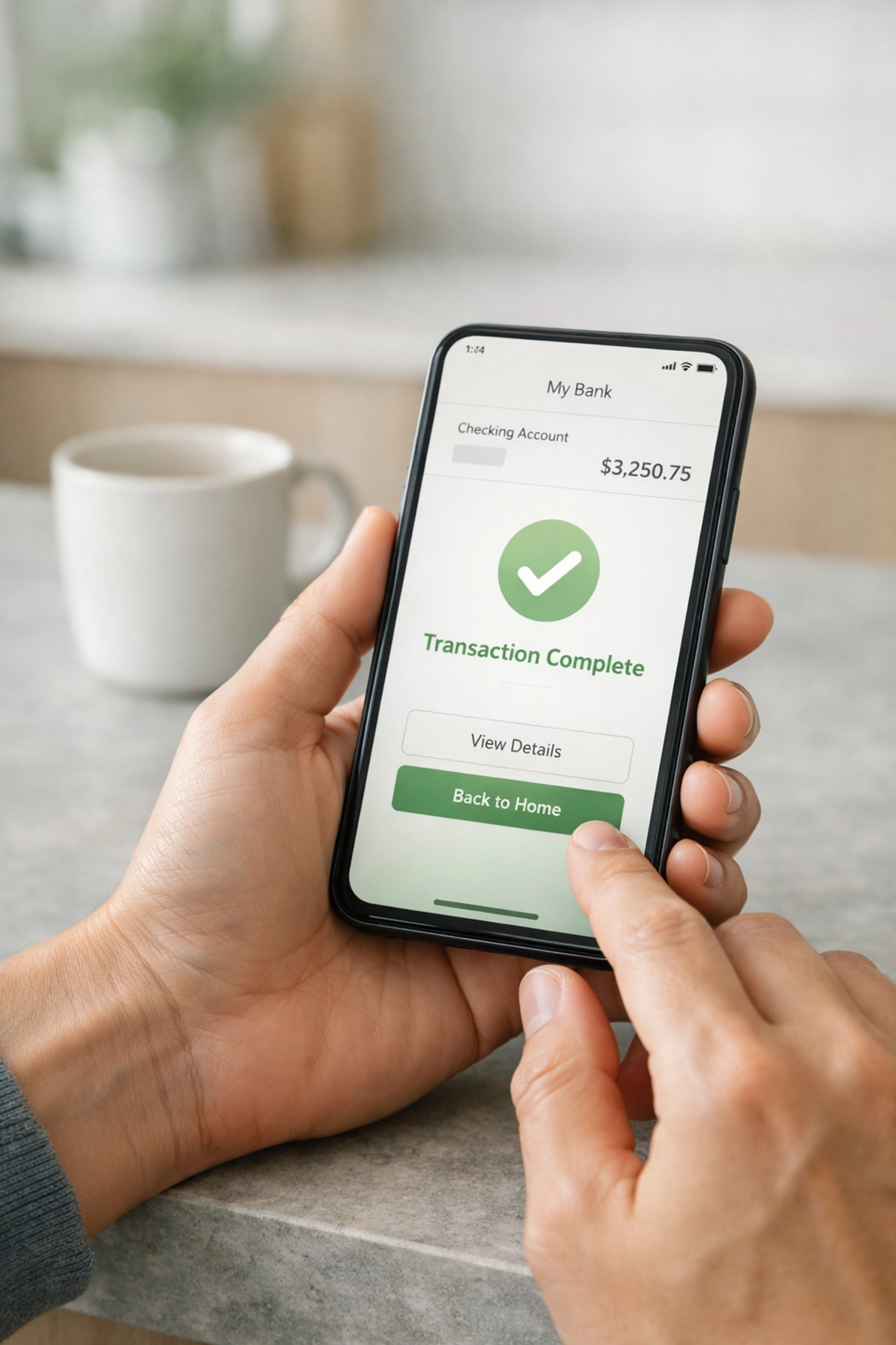 Person using a mobile app to manage installment loans in Canada from a bright, modern kitchen.
