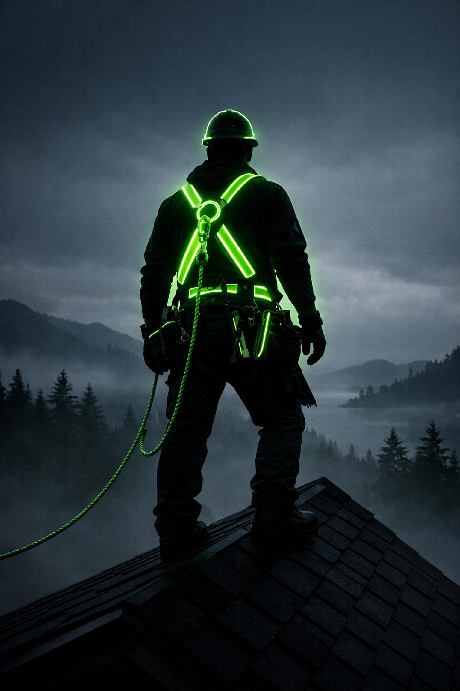 Professional Seattle roofing contractor on a residential rooftop demonstrating safety and expert authority.