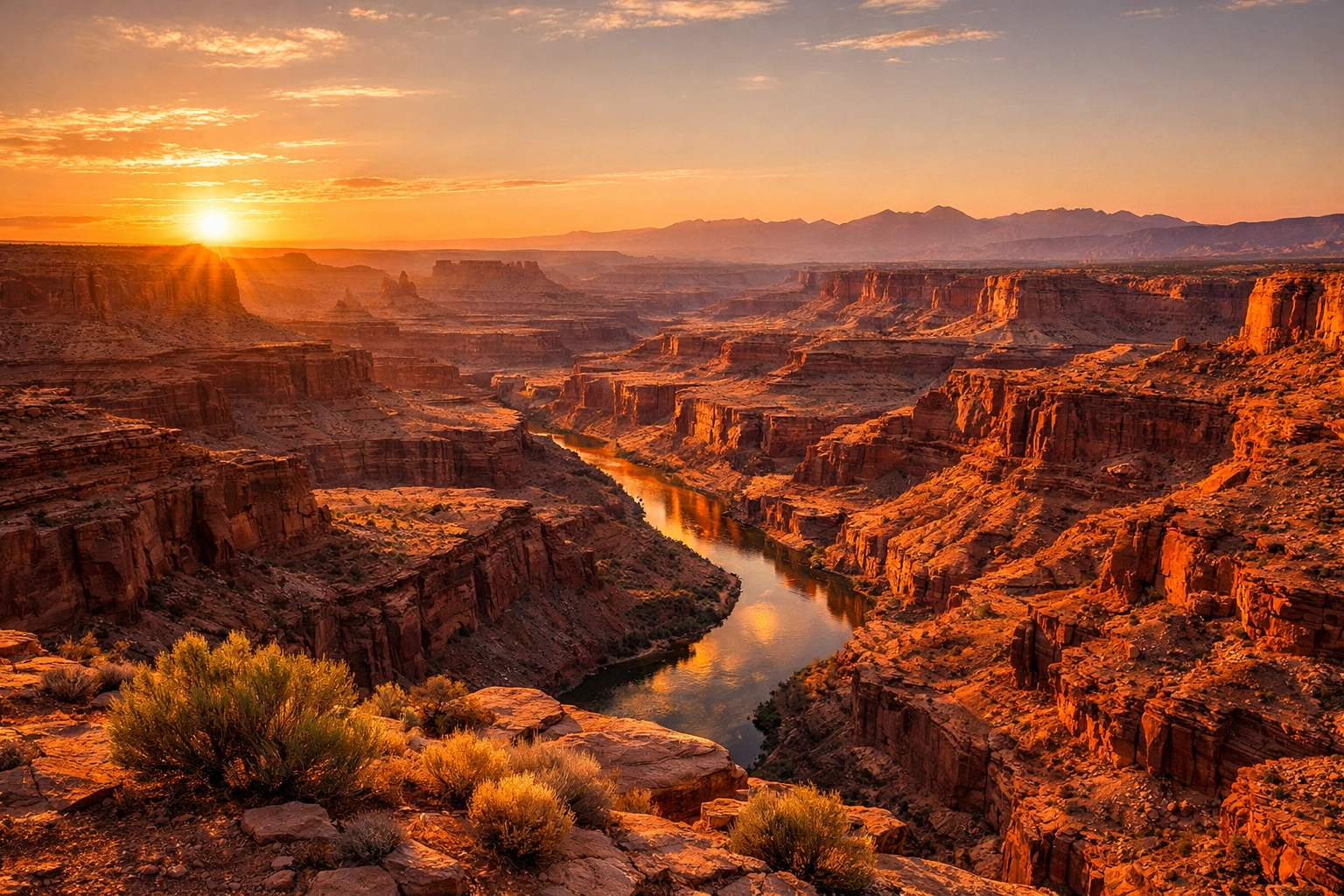 A stunning desert canyon at sunrise demonstrating landscape photography tips for mirrorless shooters.