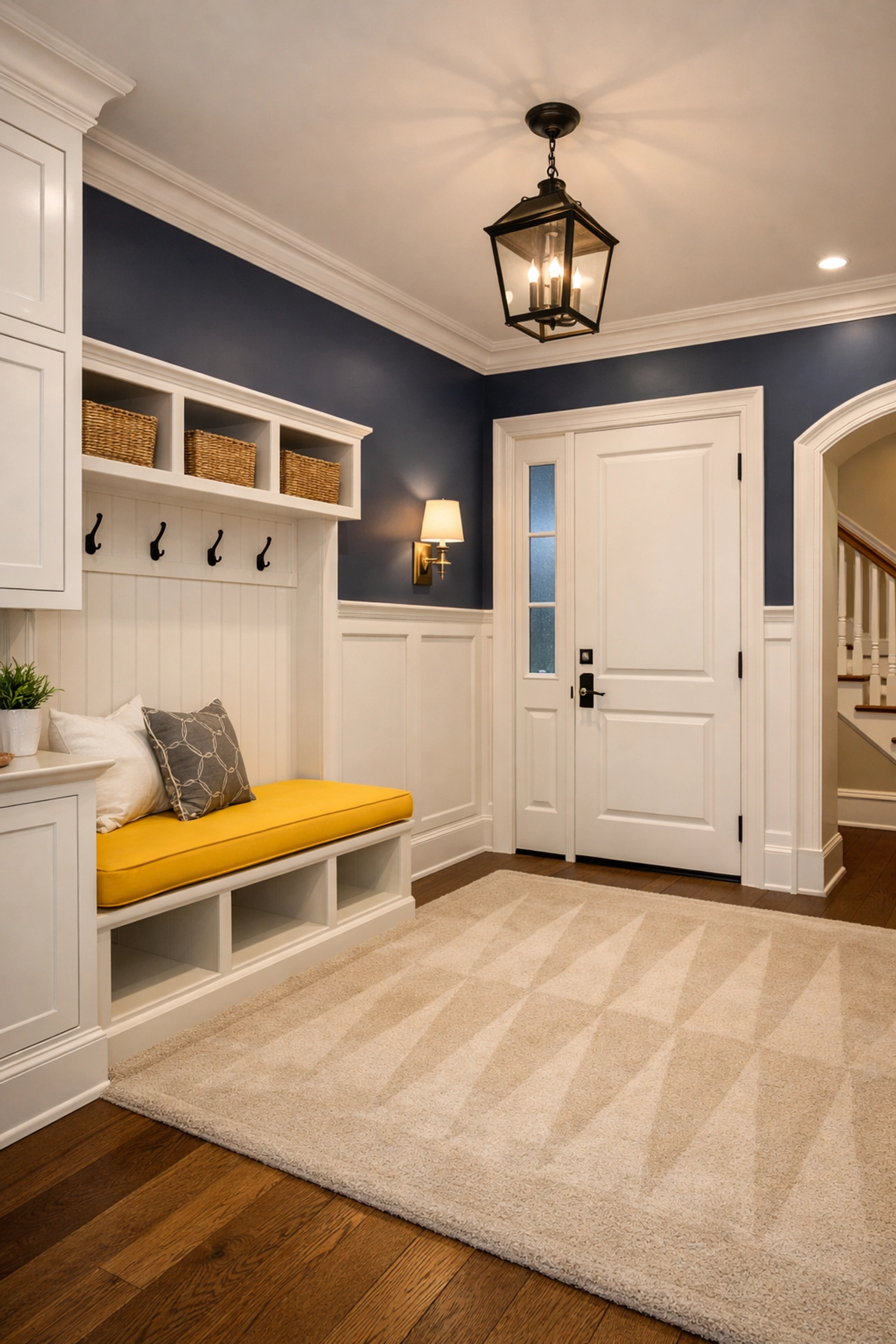 Organized home entryway in Needham with fresh vacuum lines from professional residential cleaning Needham MA.