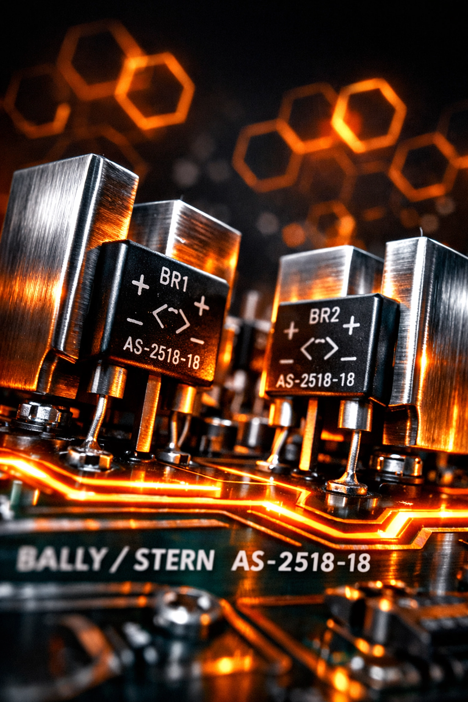Bally Stern AS-2518-18 Rectifier board with heavy-duty bridge rectifiers and integrated heatsinks.