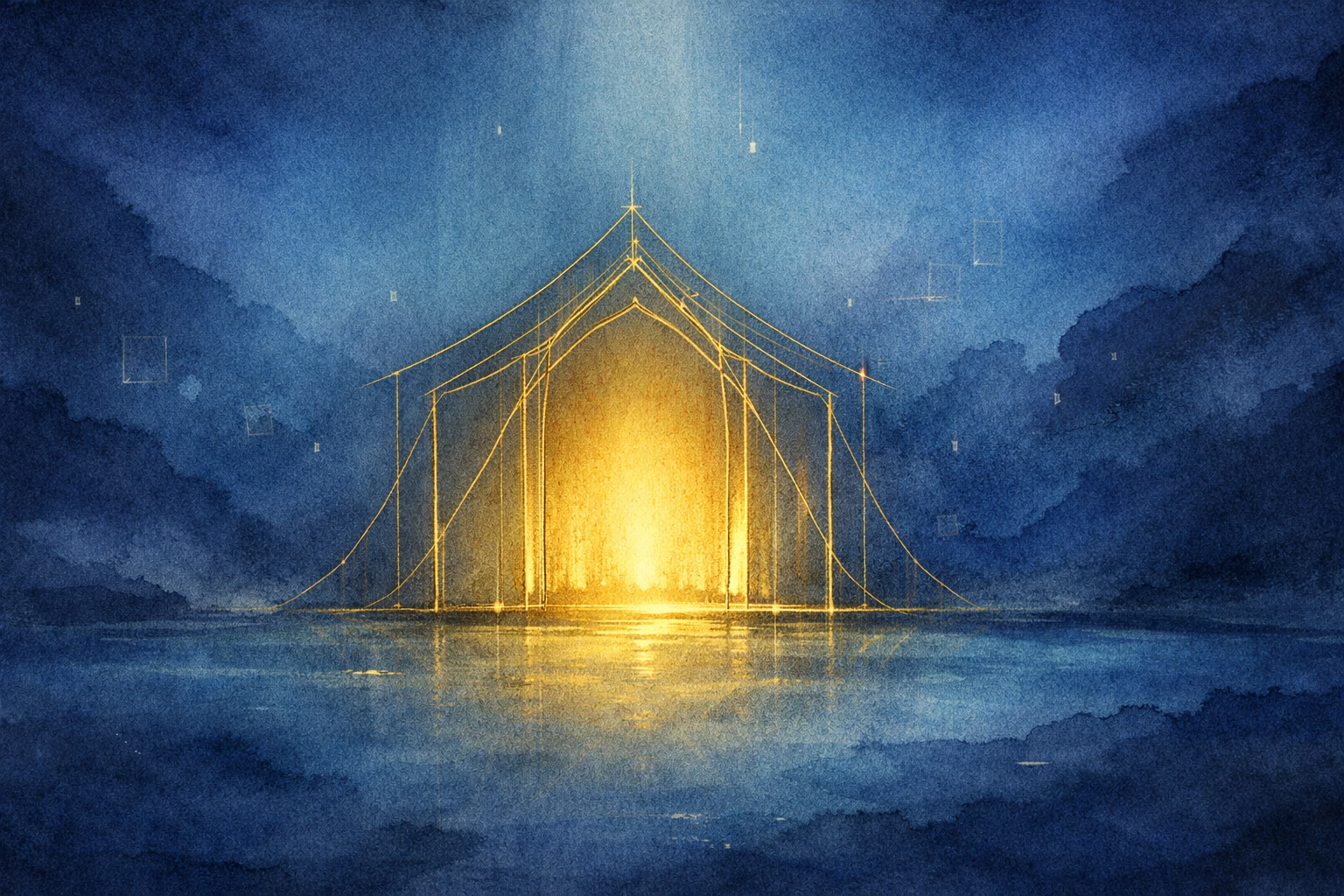 An abstract digital tabernacle glowing with light, illustrating a safe haven for faith-based media and seekers.