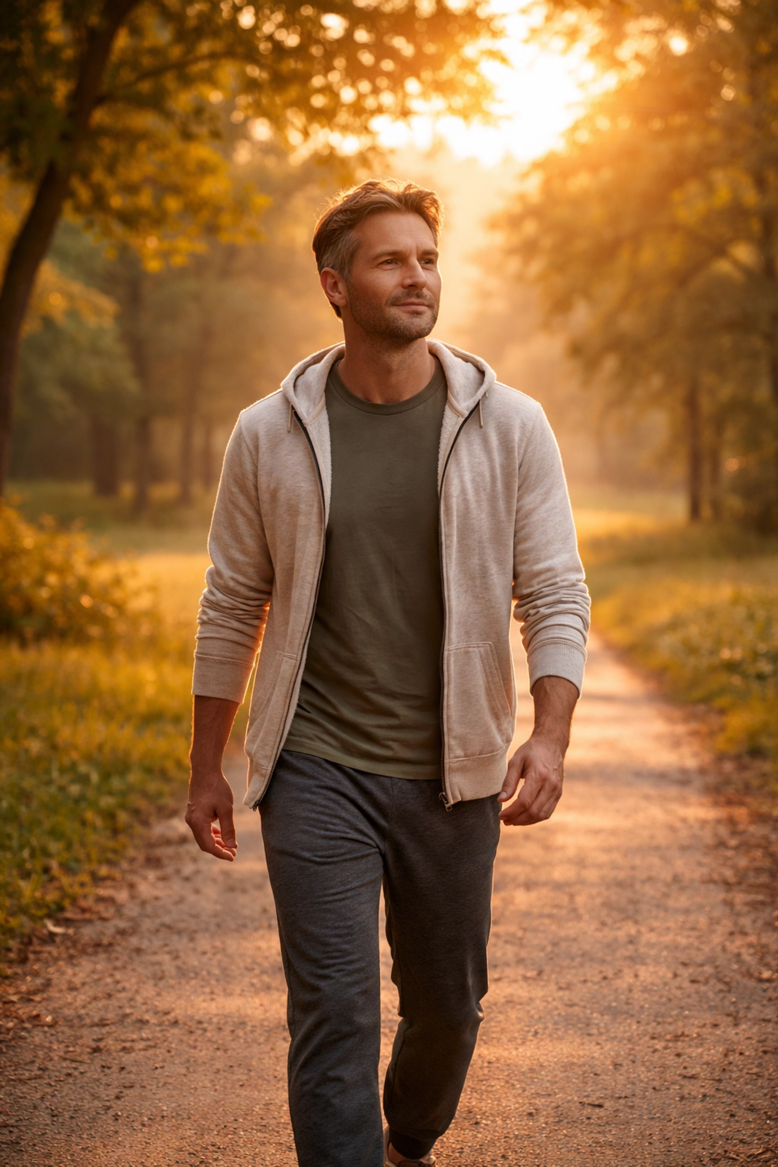 Férfi reggeli sétája a parkban - az egészséges életmód javítja a potenciát