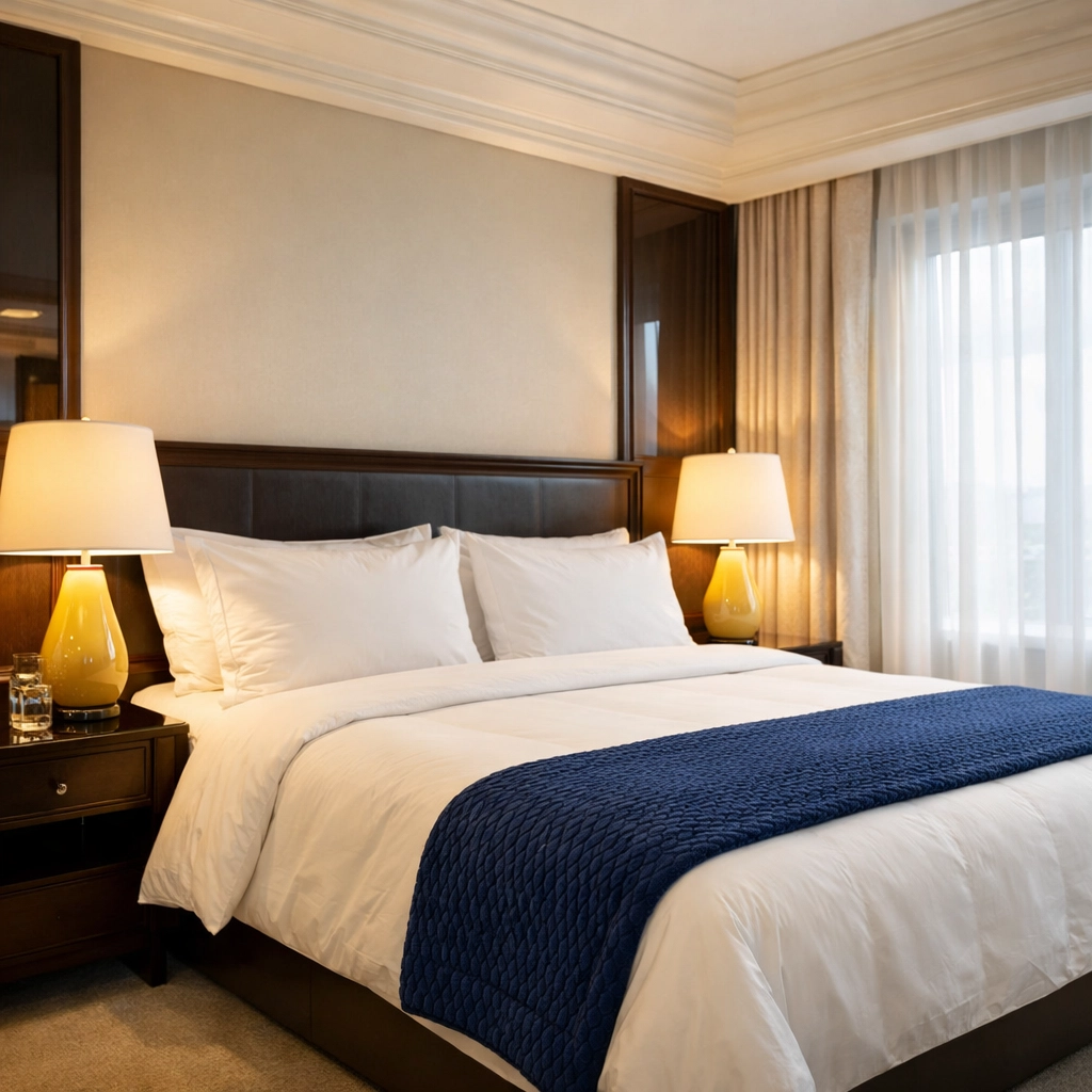 A deep cleaned, turn-key master bedroom with white linens, designed to attract buyers in the Acton market.