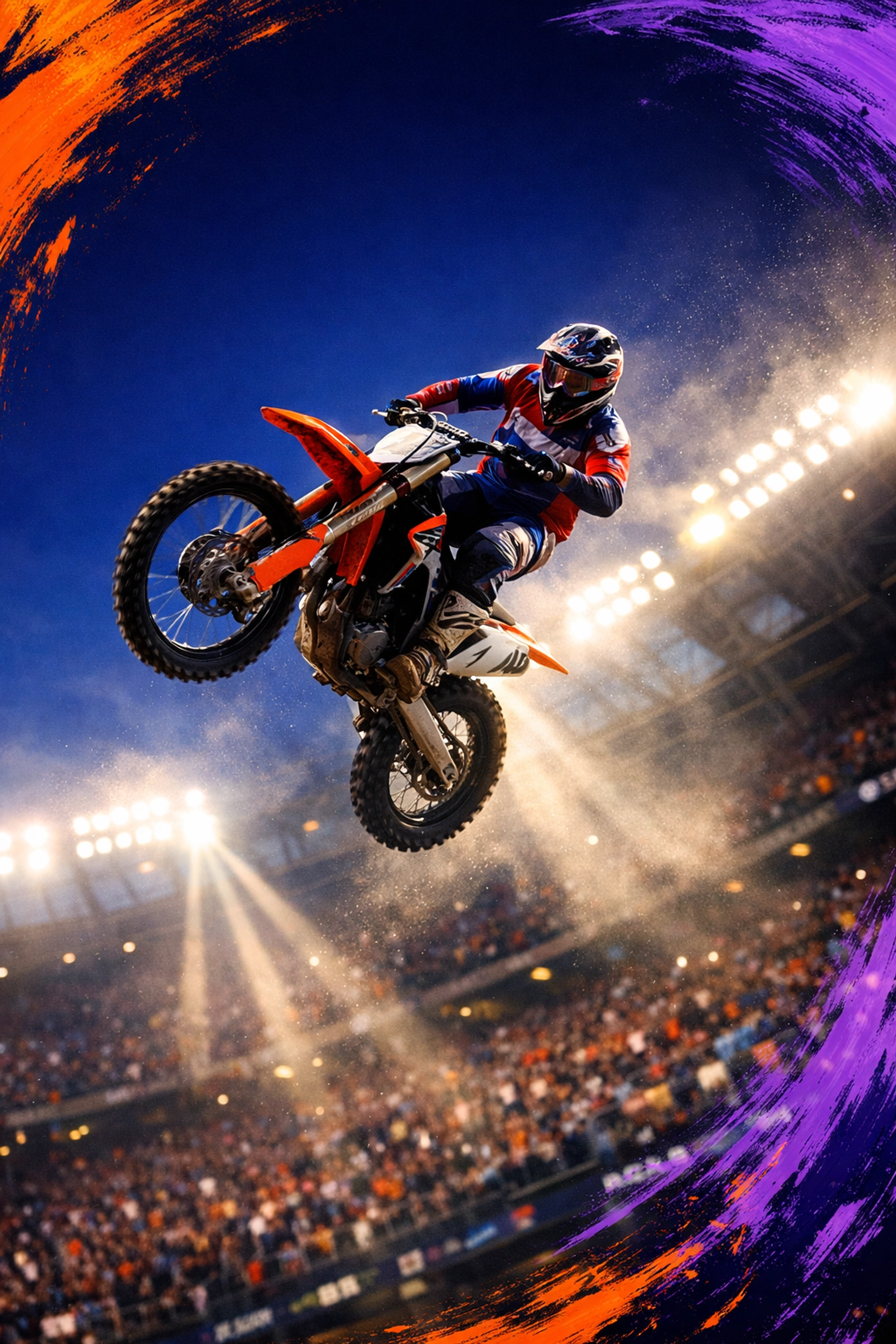 Monster Energy Supercross rider jumping at State Farm Stadium Glendale AZ