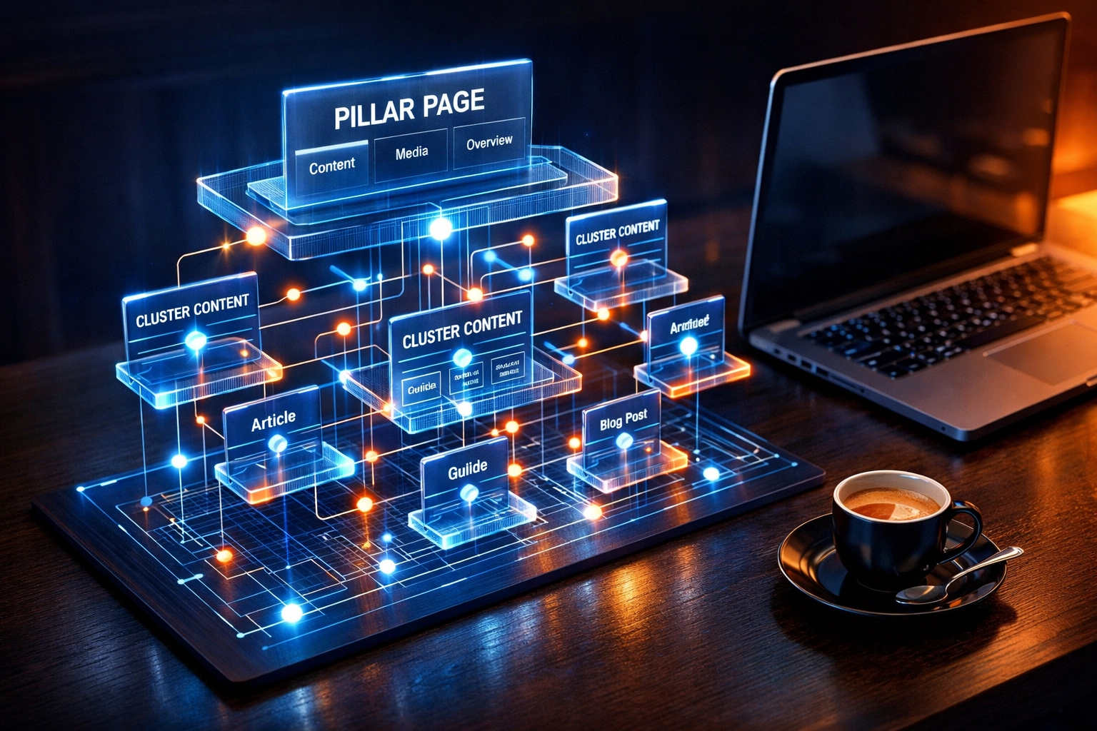 Digital blueprint of a website structure showing professional content strategy and architectural design.