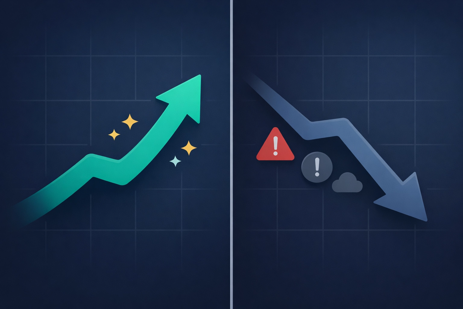 Comparison of rising versus declining AI citation rates showing visibility trends over time