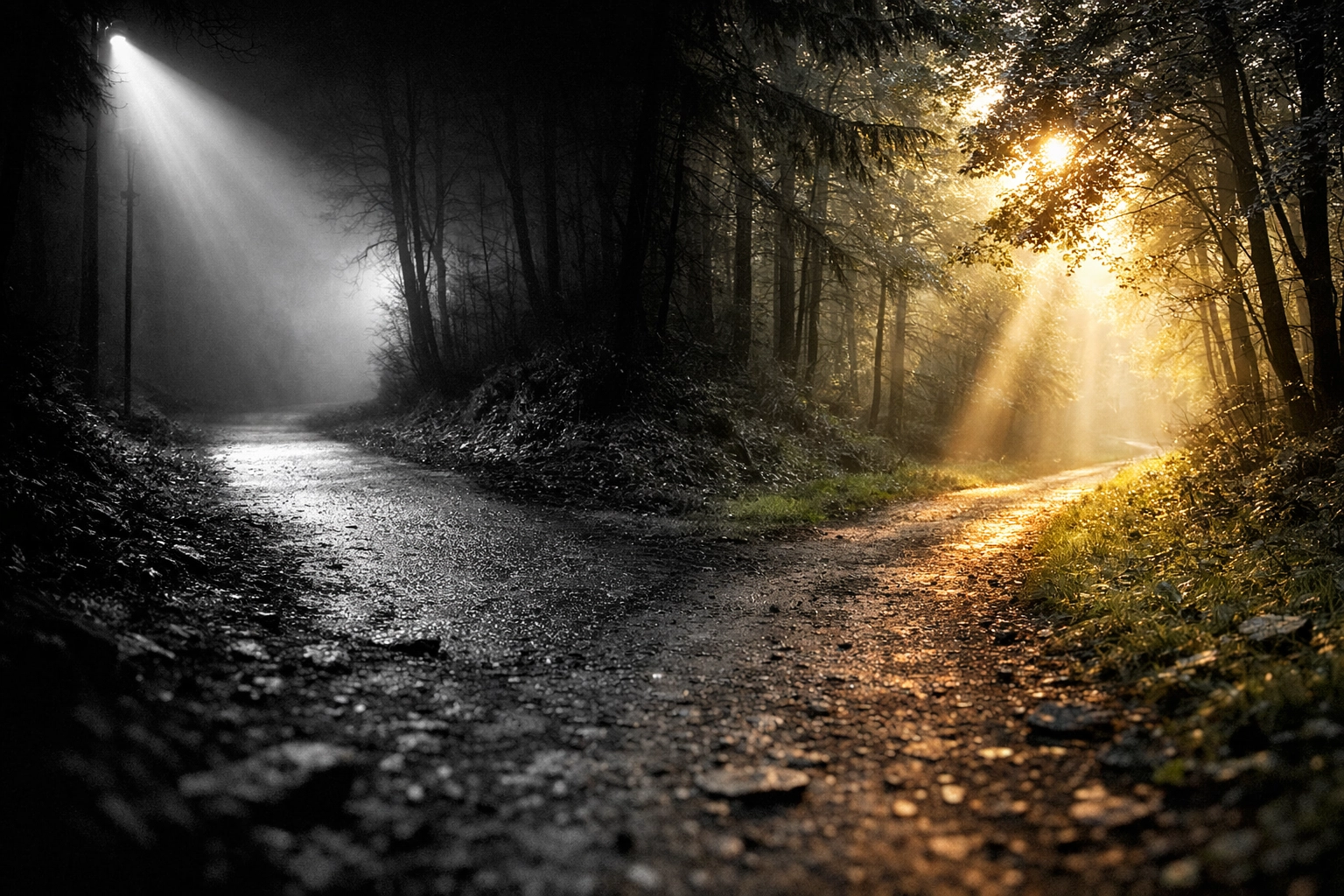 Two diverging paths representing choice between cultural and biblical masculinity