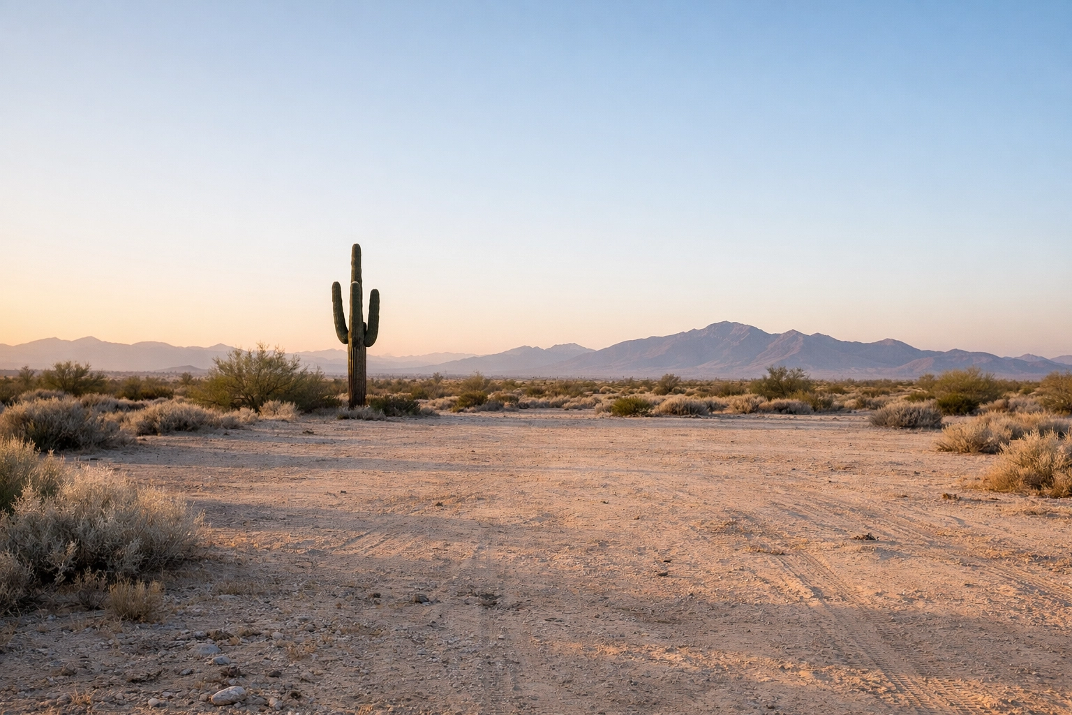 Pristine Maricopa County desert building lot with a saguaro cactus, ready for custom home construction.