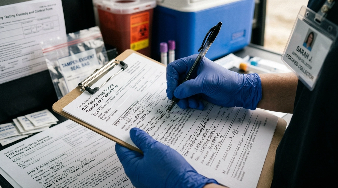 Professional specimen collector maintaining legal chain of custody