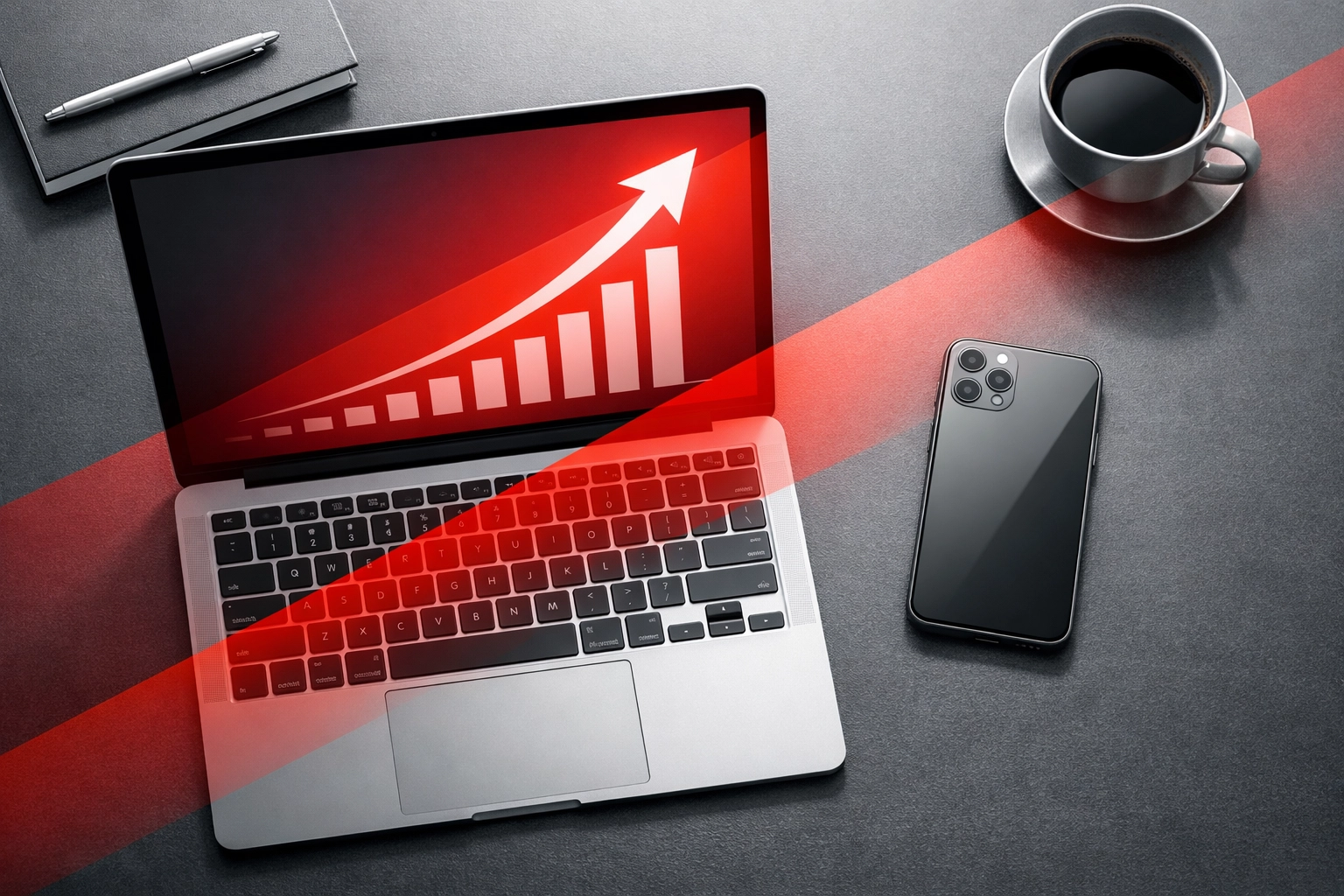Growth chart on a laptop screen showing digital marketing roi from professional website maintenance.