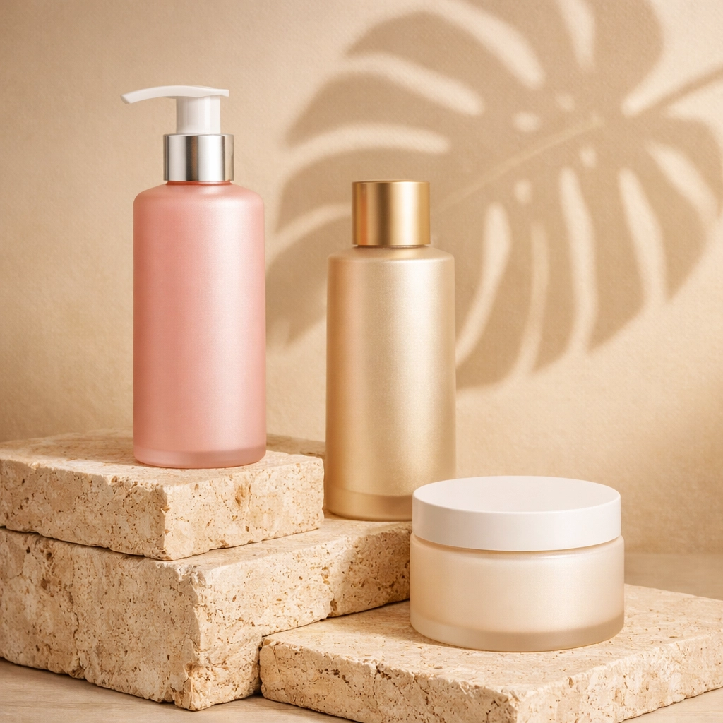 Premium salon hair care products on stone pedestals, illustrating how a membership model increases retail sales.