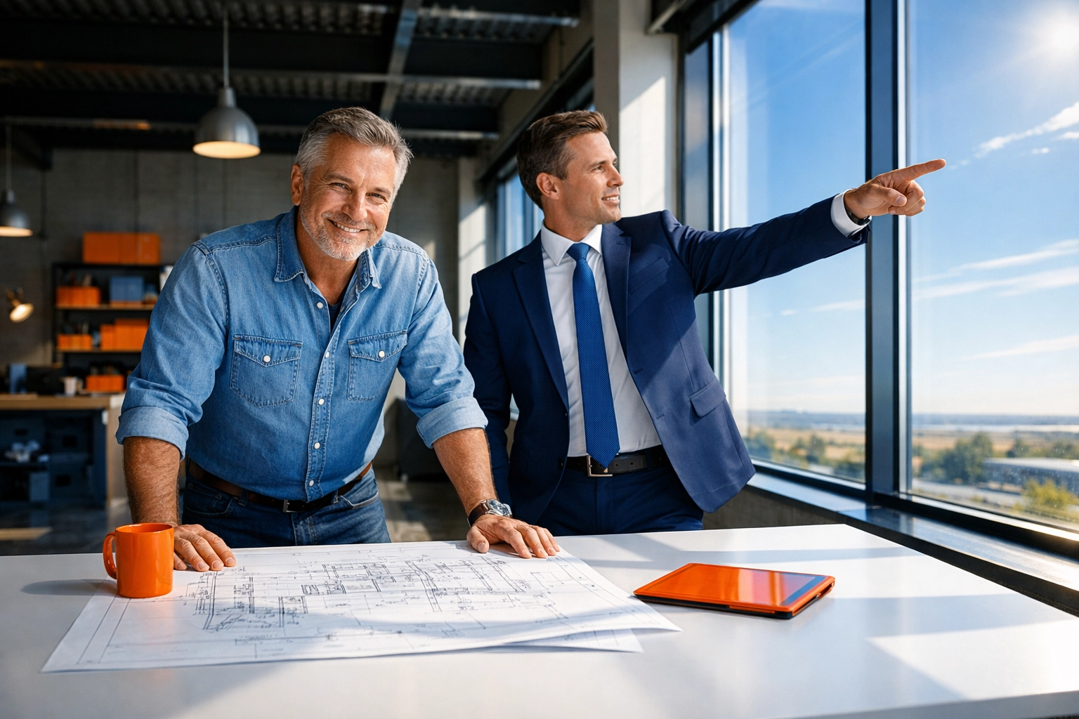 Business owner and advisor planning a successful company exit strategy in a modern office.