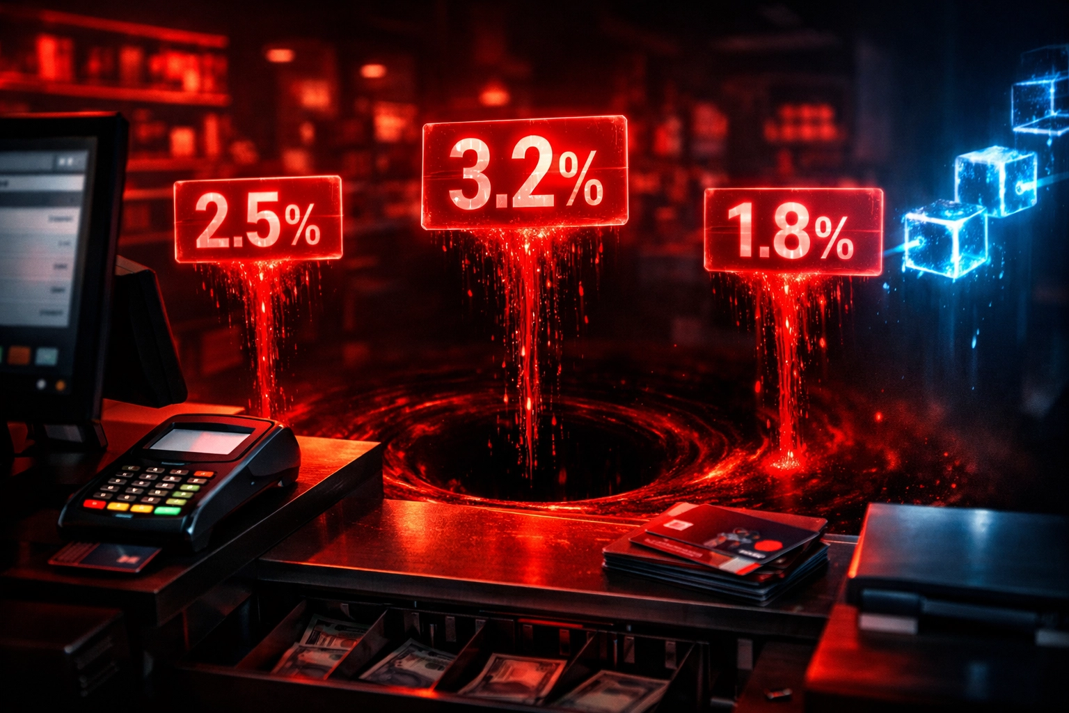Merchant interchange fees draining revenue from point-of-sale terminal with LUSD blockchain solution