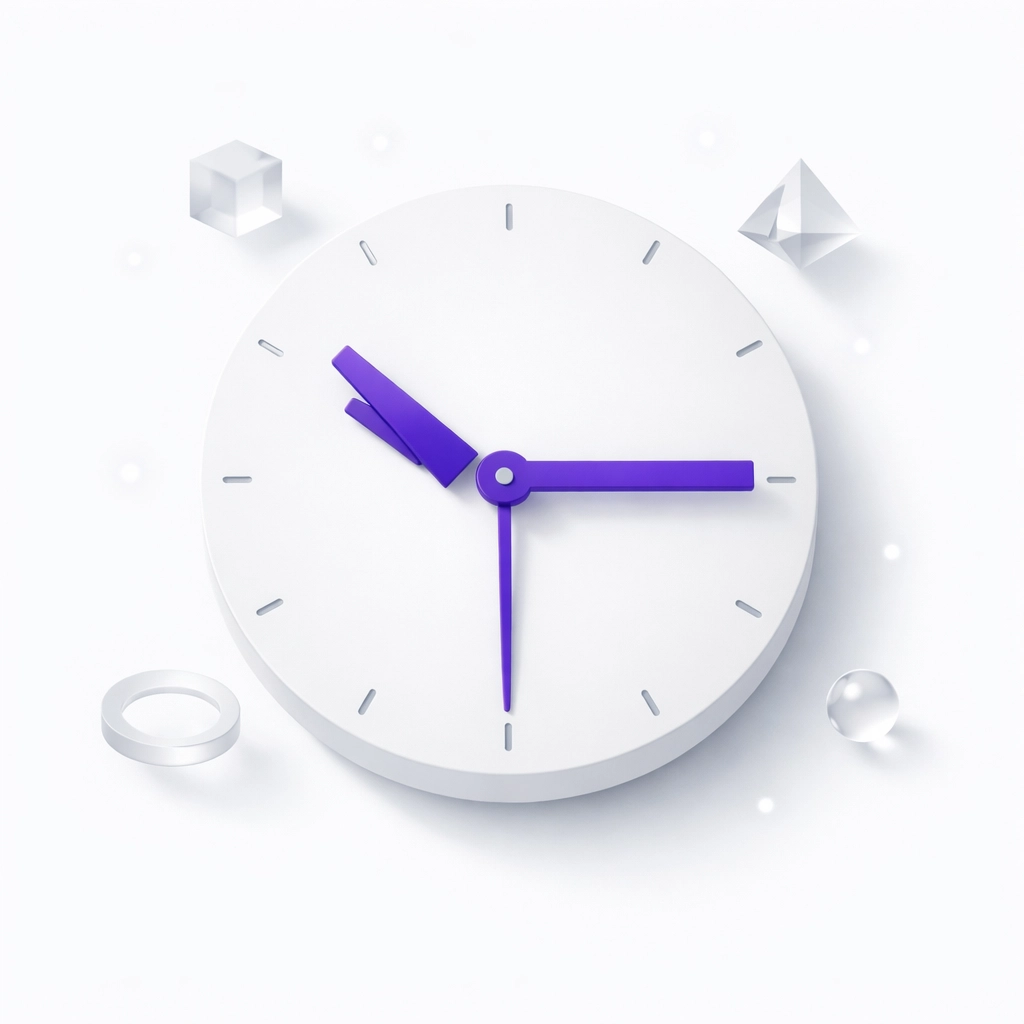 Minimalist purple clock representing time saved through automated AI bookkeeping and data processing.