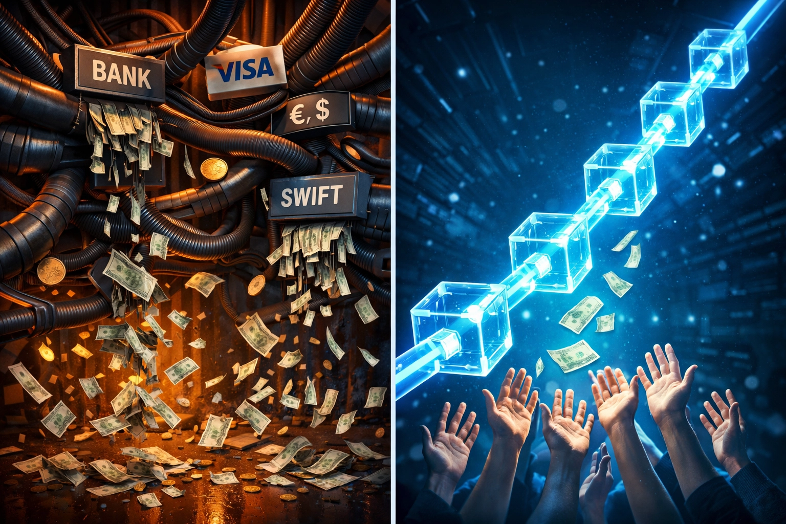 Traditional payment fees vs Web3 blockchain donations showing cost savings for global causes