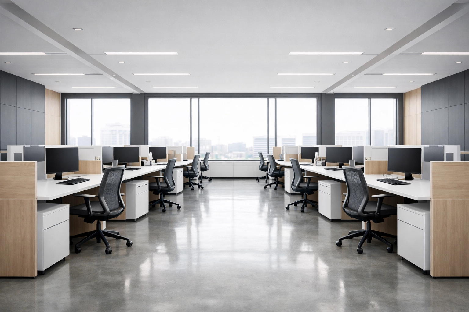 Modern open-plan office infrastructure for a tax service bureau and growing ERO business.