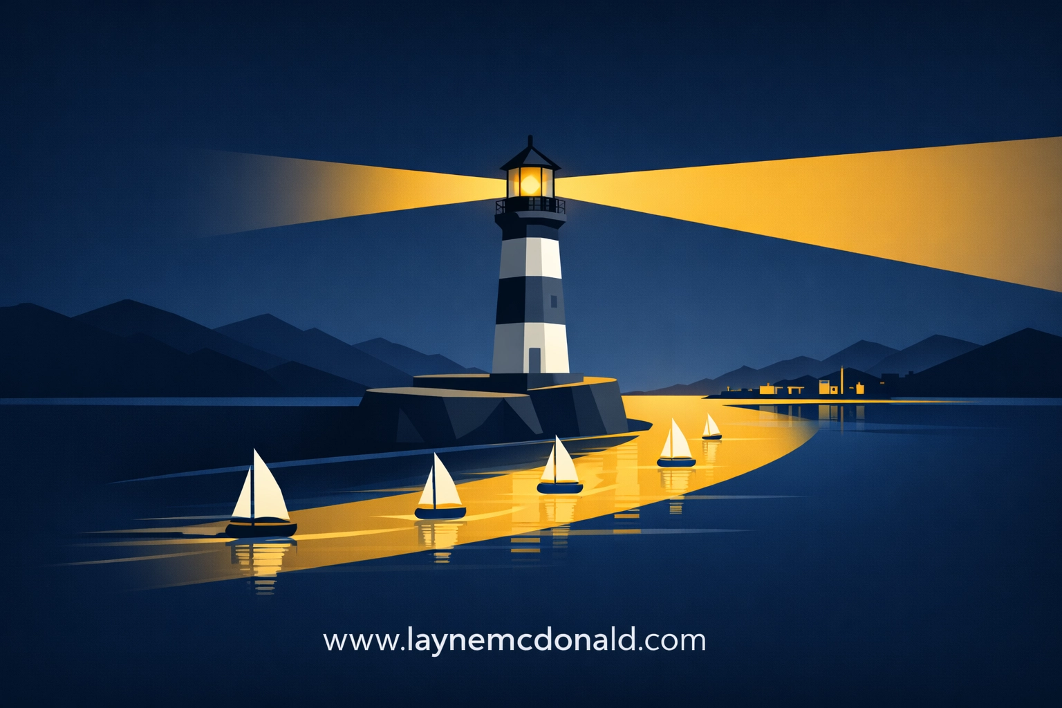 Minimalist lighthouse guiding ships to represent the church as a safe harbor for healing and hope.