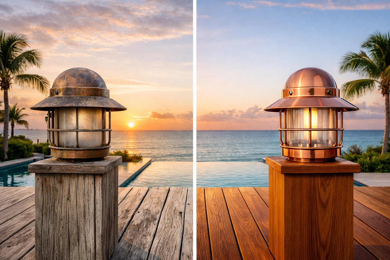 Comparison of weathered and new coastal property finishes for replacement cost valuation.