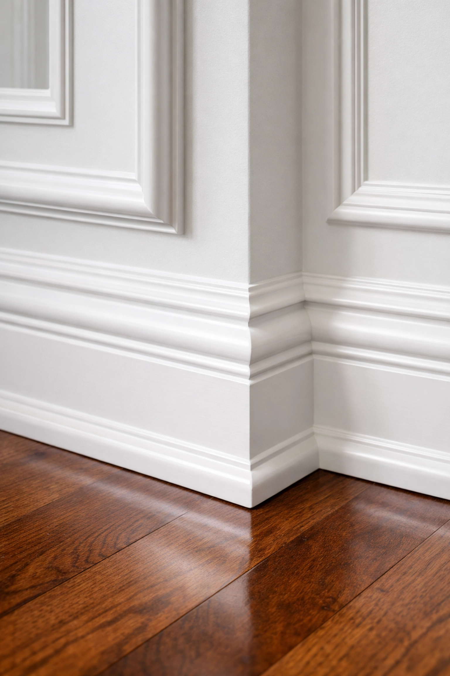 Meticulously cleaned white baseboards and wood trim in a luxury Lincoln home, highlighting premium detail.