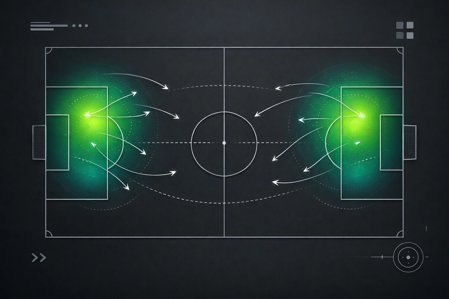 AI-powered heat map showing attacking patterns and player movement in football match analytics