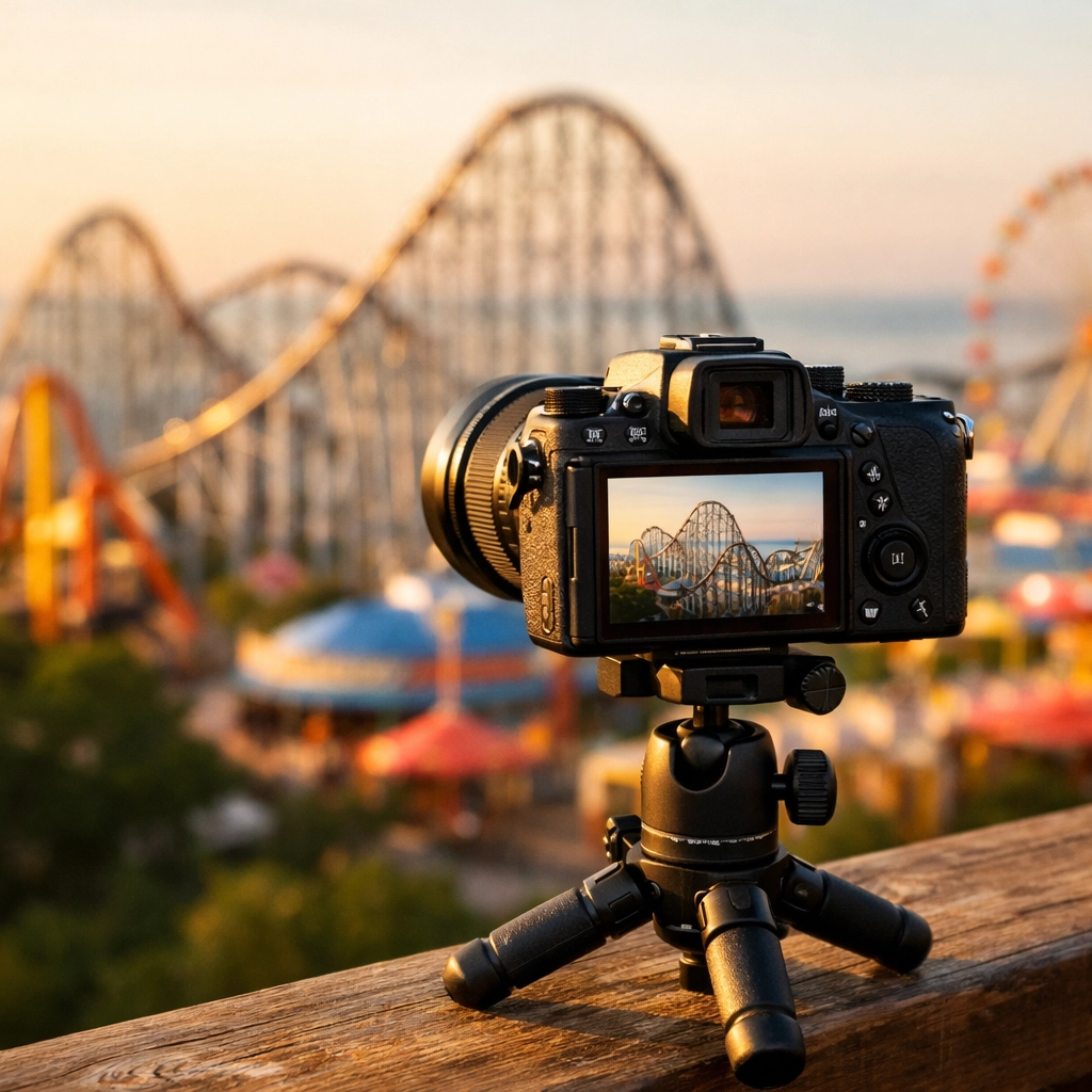 The Ultimate Nagashima Spa Land Photography Guide 2026: Everything You Need to Succeed 2 Camera gear setup on a tripod at Nagashima Spa Land for capturing the best photography locations.
