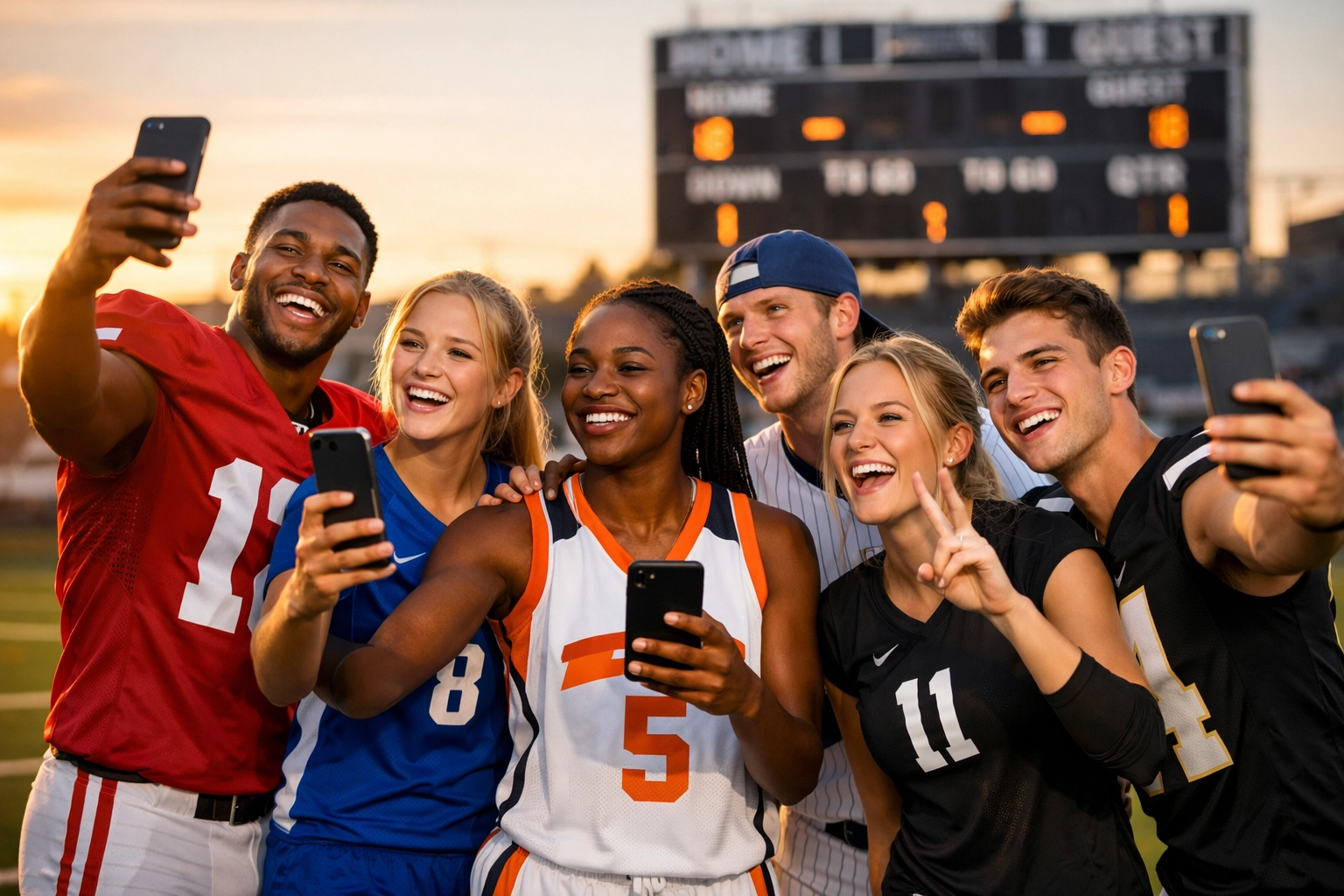 College athletes creating NIL content on football field for brand partnerships