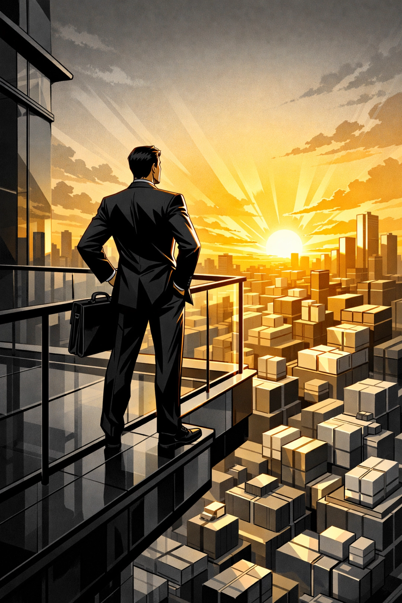 Successful entrepreneur overlooking a fulfillment landscape after scaling their brand with expert Amazon management.