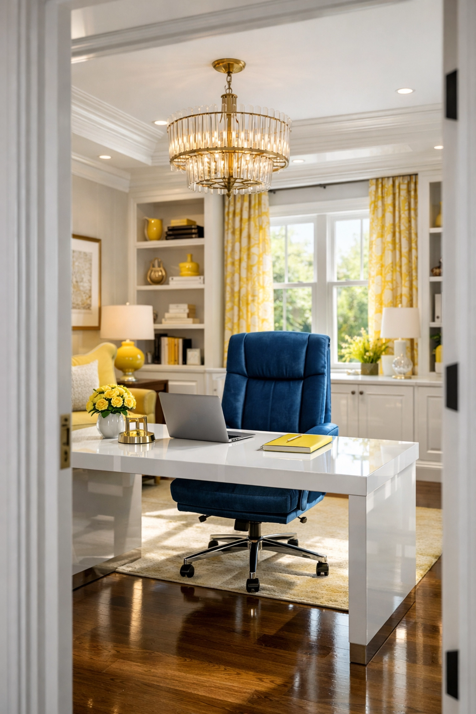 Polished home office with a white desk showcasing expert residential cleaning Massachusetts.