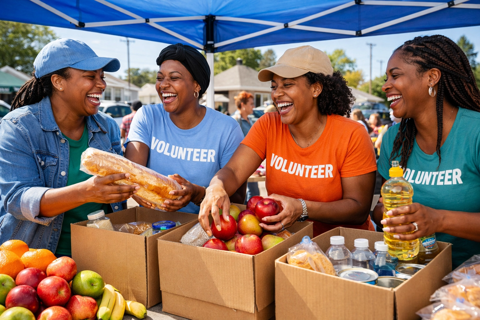 Volunteers packing fresh groceries at an emergency food distribution event in New Jersey.