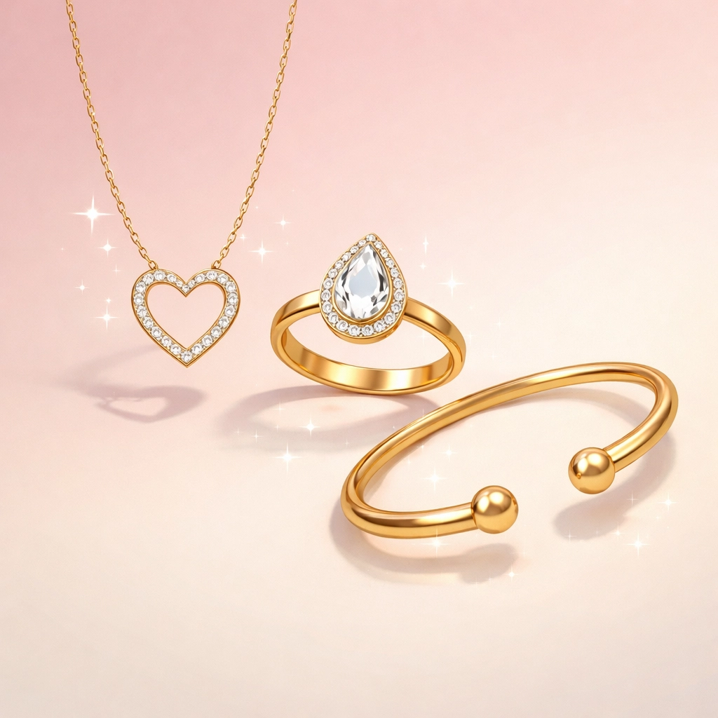 Valentine's Day jewelry gift ideas including heart necklace and pear diamond ring
