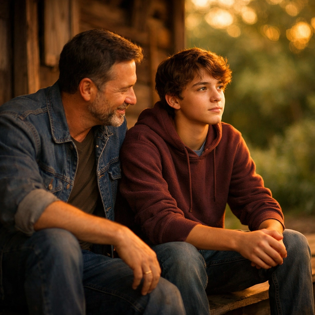 A compassionate mentor listening to a teen boy, modeling a safe space for mental health conversations.