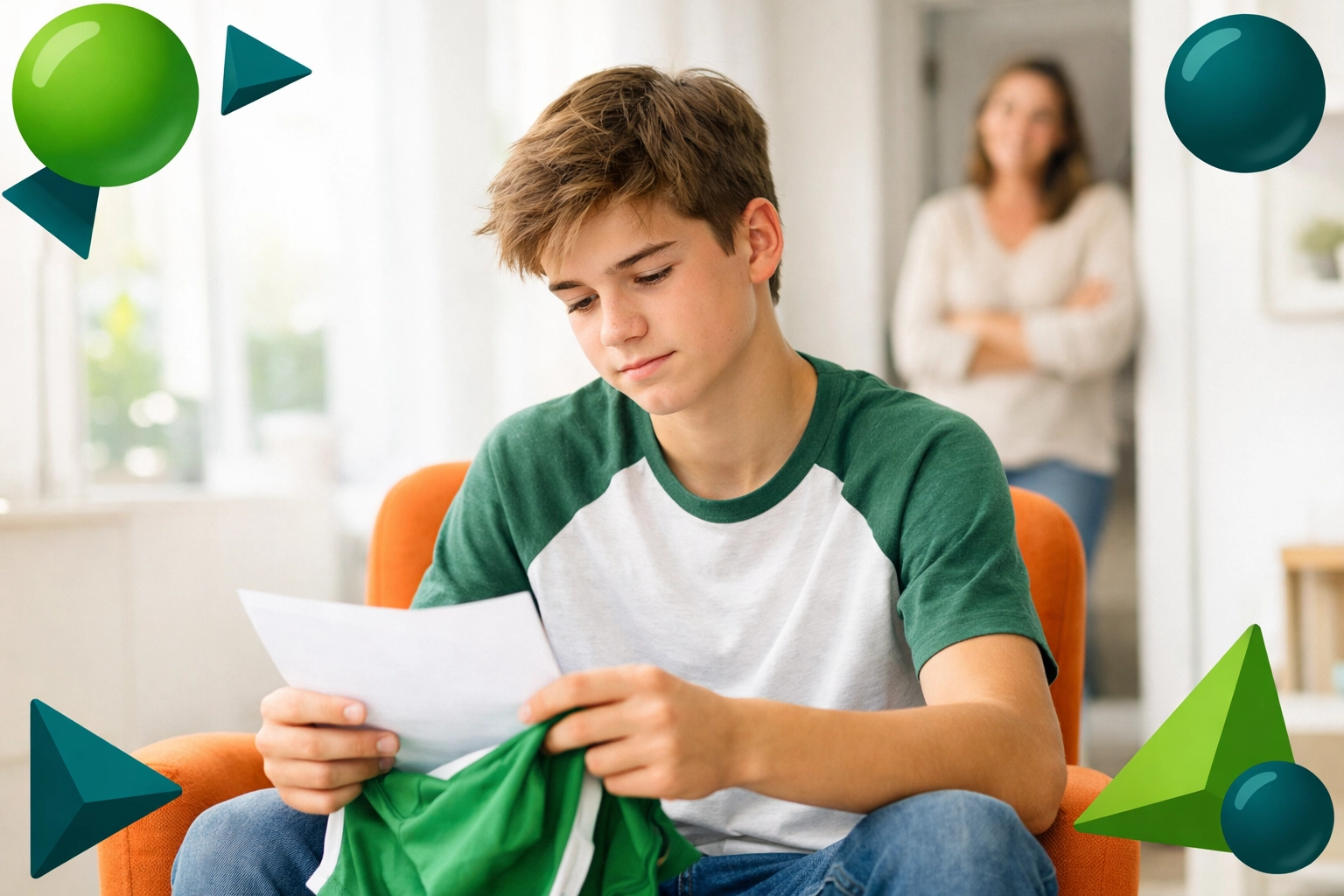 A teenage boy reflecting on school results as a supportive parent allows space for natural consequences.