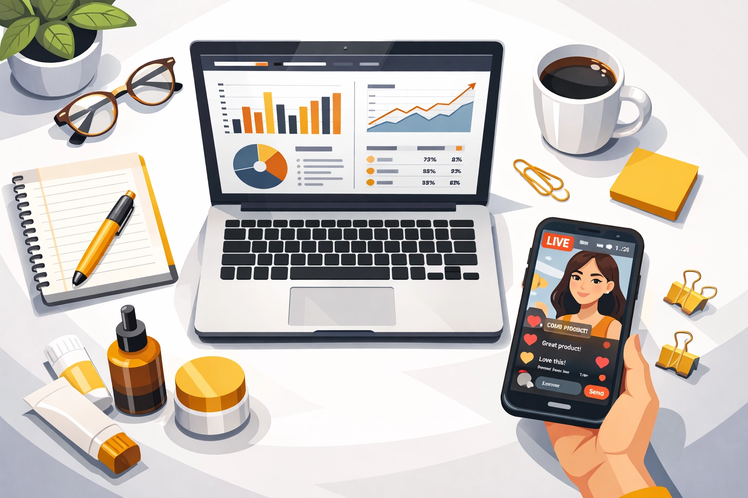 Live shopping analytics dashboard and planning workspace for tracking viewer engagement metrics