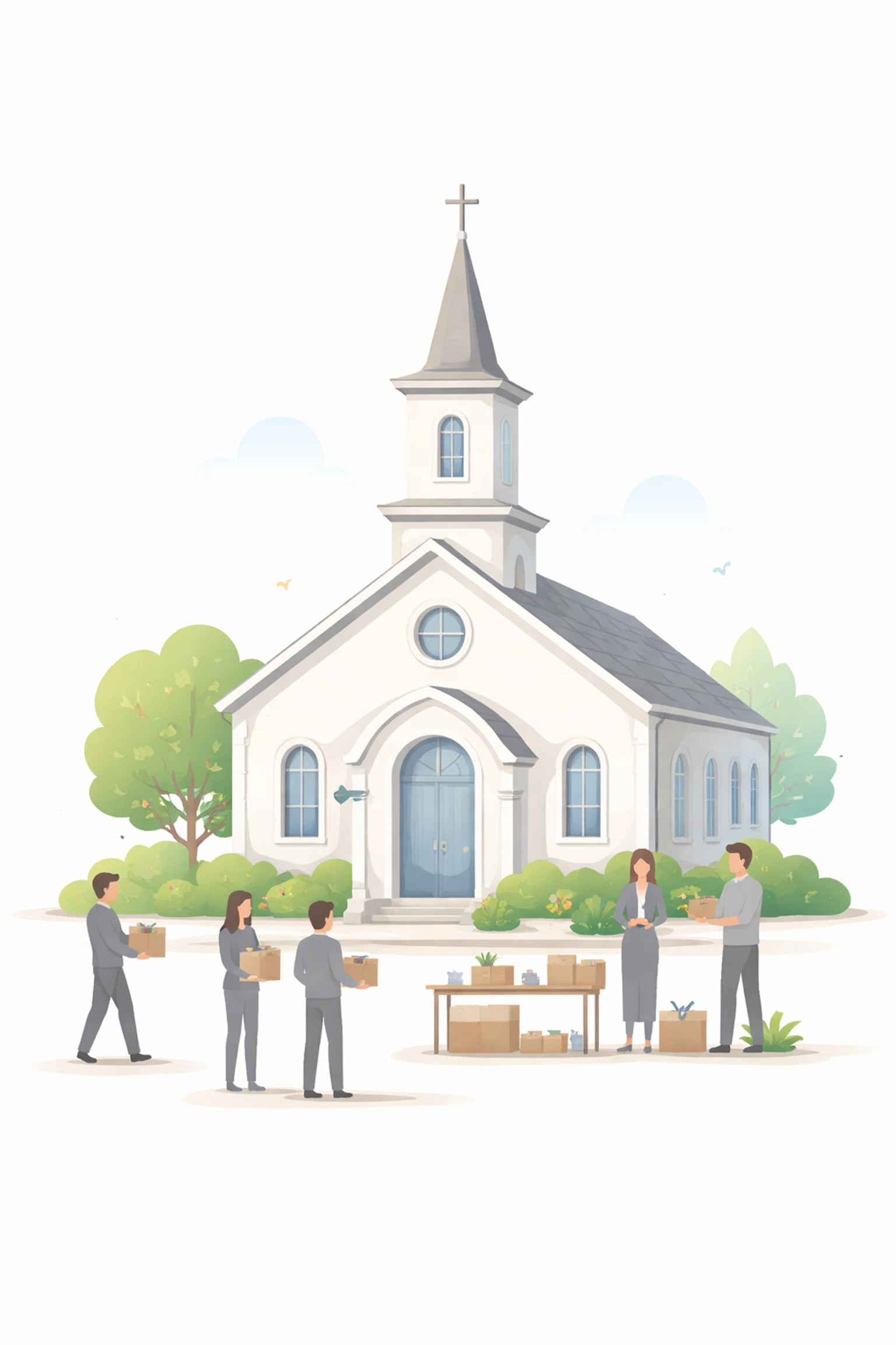 Minimalistic illustration of Holy Trinity Church in Columbia, highlighting their famous Fastnacht sale for Lent festivities