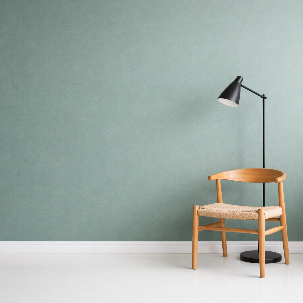 Modern Cheltenham living room with eucalyptus green walls by local painters and decorators.