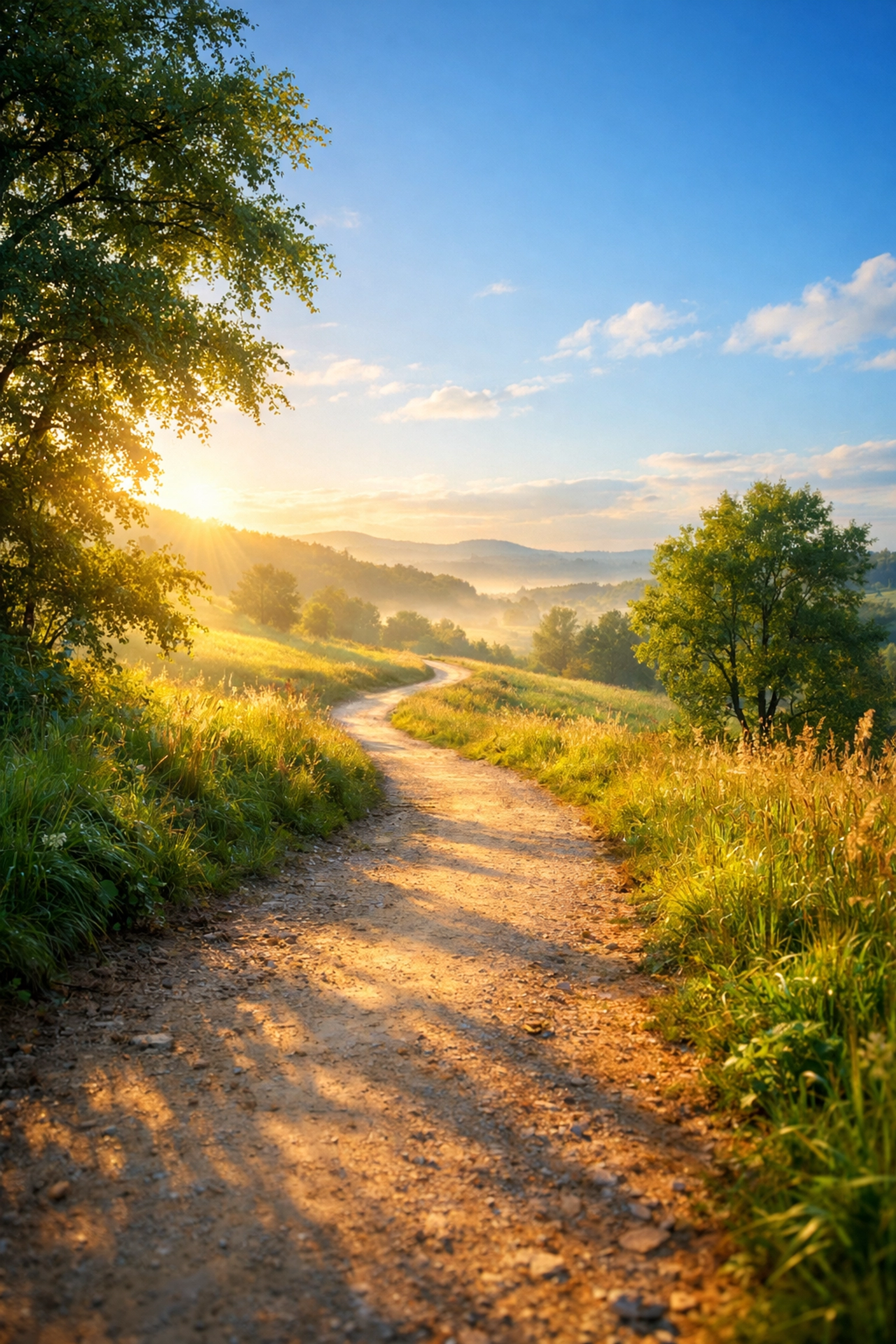 Winding path through sunlit landscape symbolizing ongoing faith journey