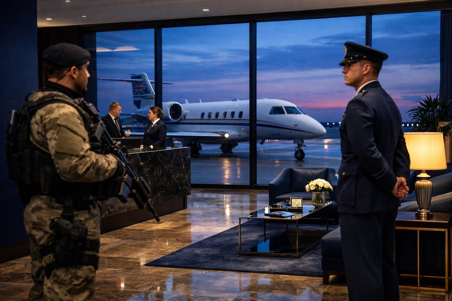 RAF Northolt VIP terminal interior showing exclusive private aviation facilities