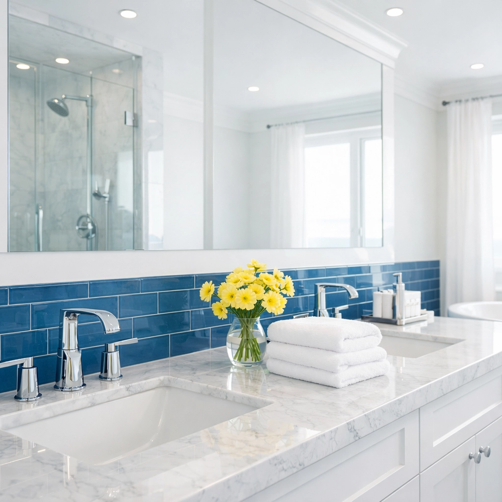 A deep cleaned bathroom in Leominster MA featuring pristine surfaces to prevent mold growth.