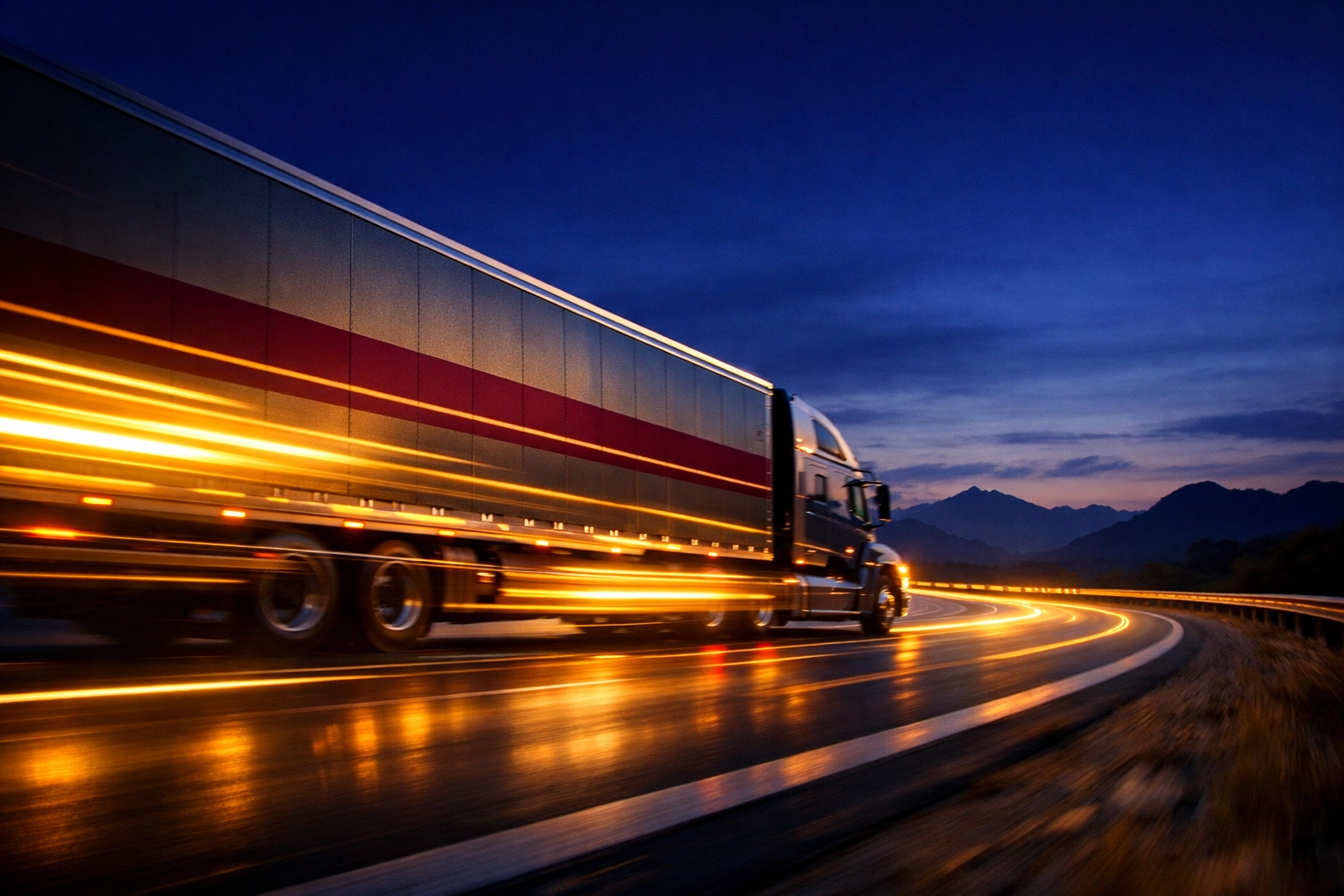 Enterprise freight truck showcasing high-speed distribution by elite third party logistics providers at dusk.