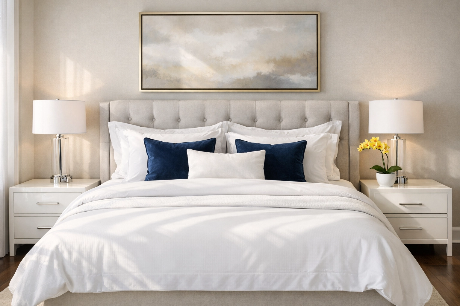 Spotless master bedroom showing the results of professional deep cleaning in Leominster MA.