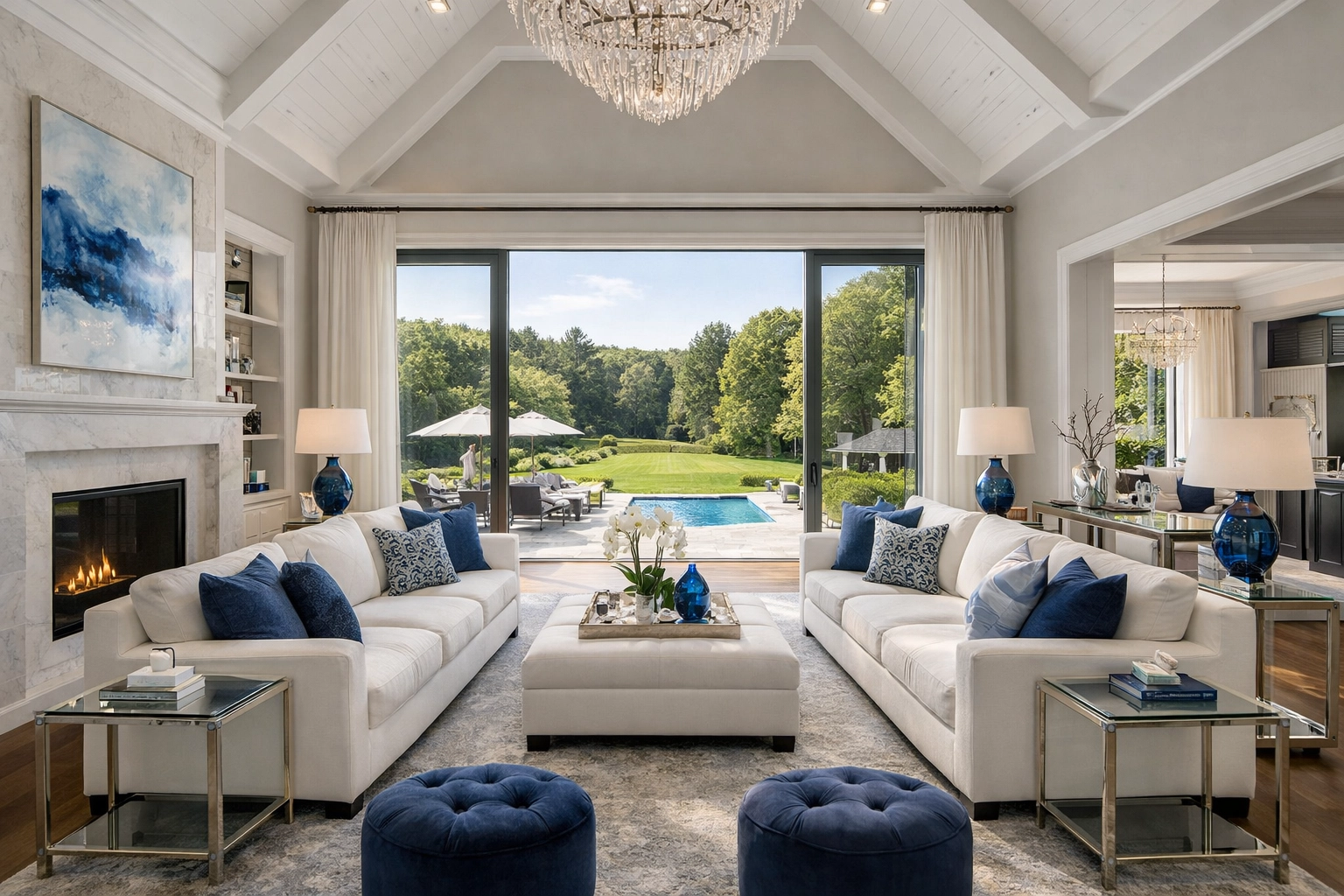 Sunlit luxury living room in Massachusetts cleaned by a Reliable House Cleaning service Hopkinton.