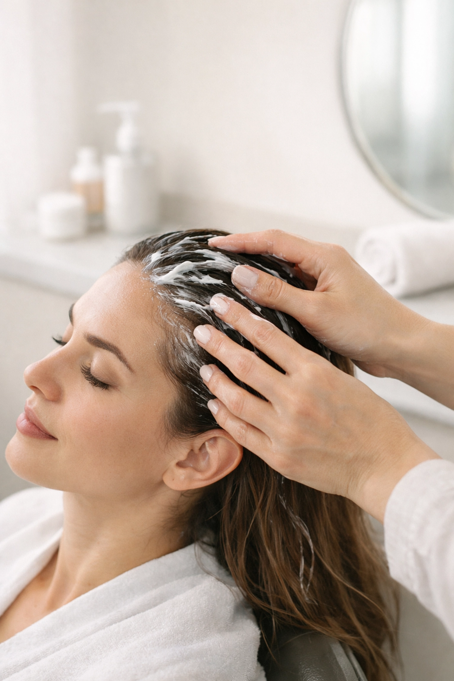Scalp treatment massage at The Color Lounge, a hair salon in Concord NH focused on hair health