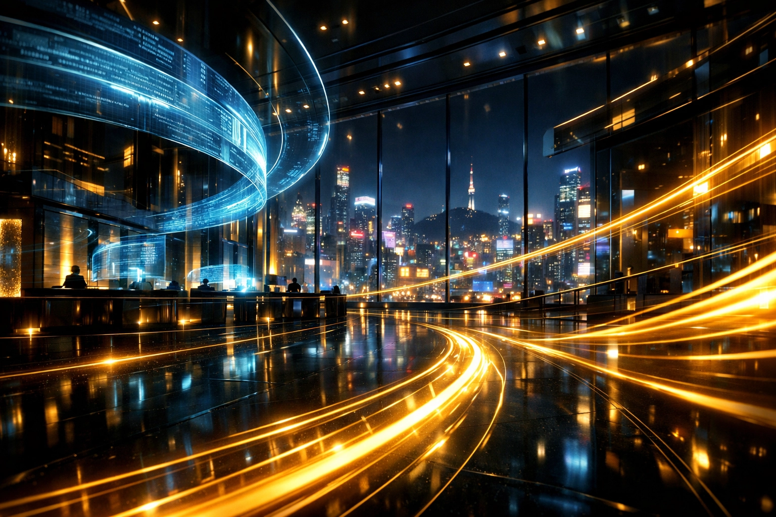 How the Top 10 Global AI Players are Transforming E-Consular Services Today Futuristic hall illustrating generative AI in government for fast visa application automation.